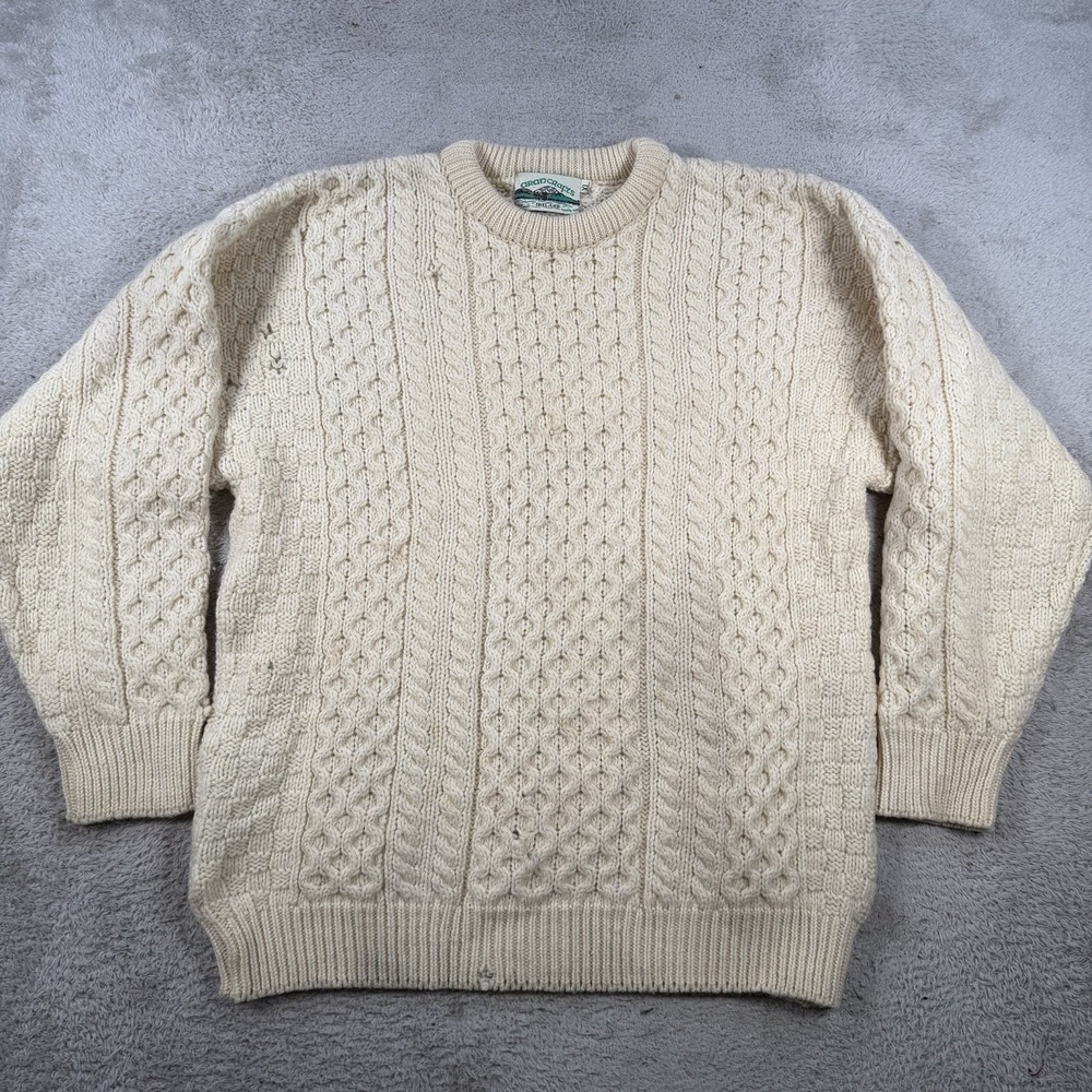 Aran Crafts Sweater Mens XL Ivory 100% Wool Cable Knit Ireland Crewneck Pullover